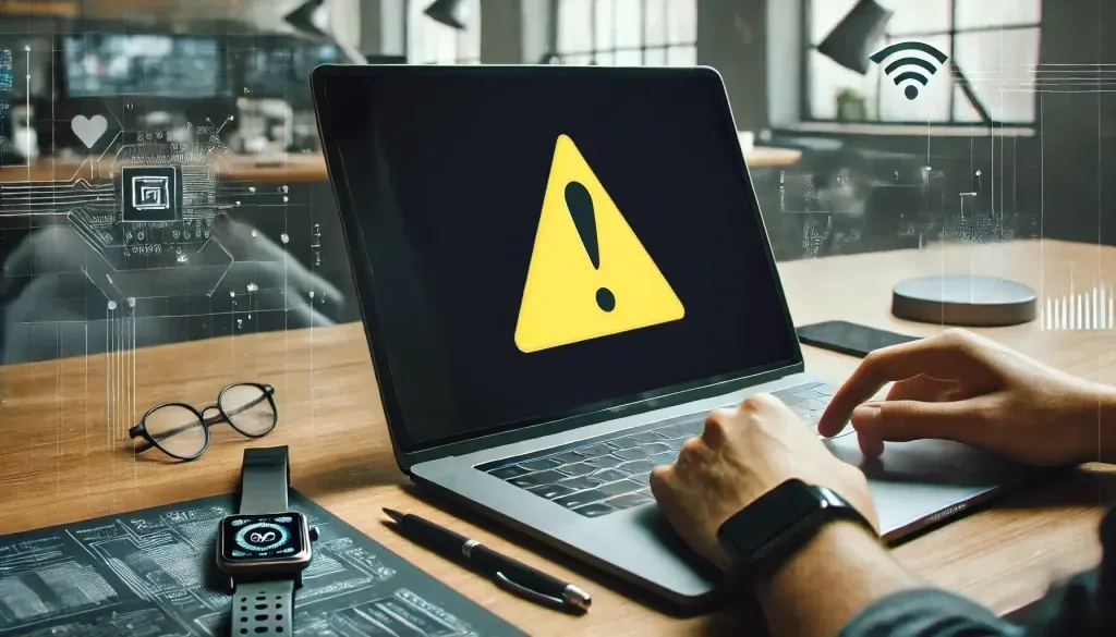 Una-captura-de-pantalla-de-una-laptop-mostrando-solo-un-icono-de-triángulo-de-advertencia-amarillo.webp