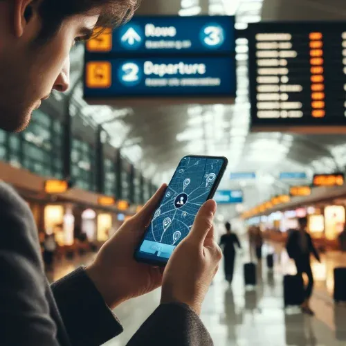 An-international-traveler-at-an-airport-looking-at-their-smartphone.webp