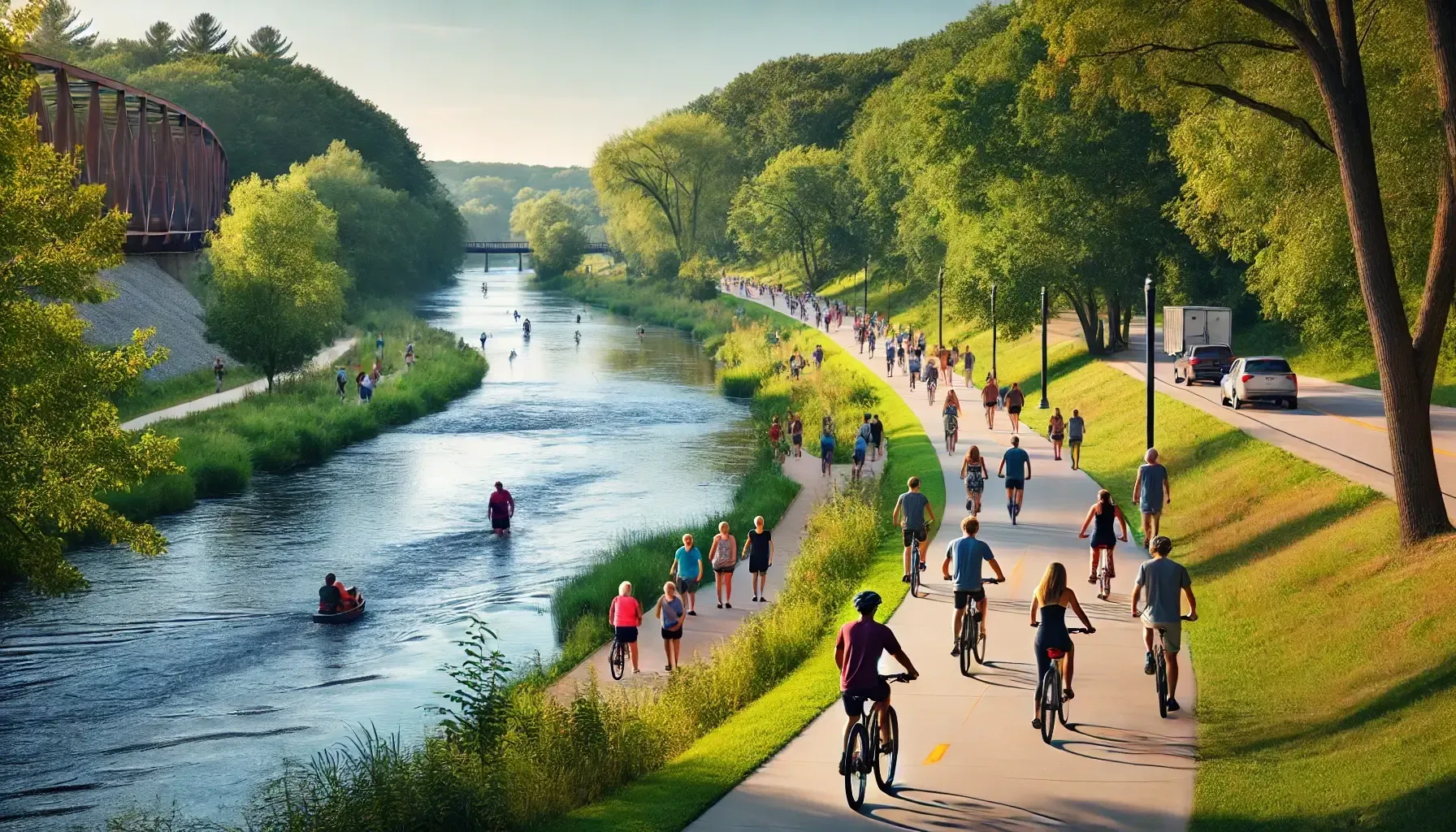 Scenic view of the Fox River Trail in Appleton, WI.