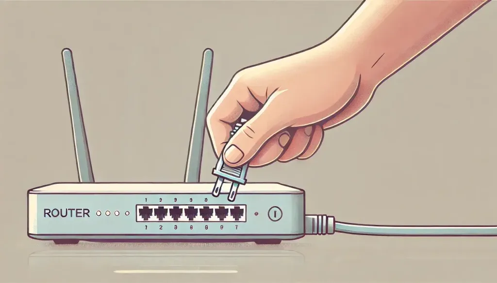 DALL·E-2024-11-12-14.15.03-Close-up-illustration-of-a-hand-unplugging-and-plugging-back-in-a-router-symbolizing-the-restart-process.-The-router-shows-a-few-indicator-lights-an-1024x585.webp
