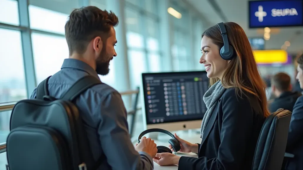 Traveler checking airline policy for Bluetooth headphones