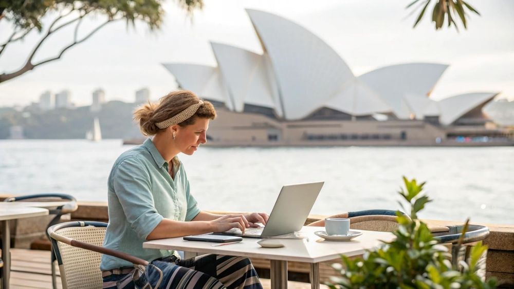 Traveler exploring visa options while enjoying an Australian landmark