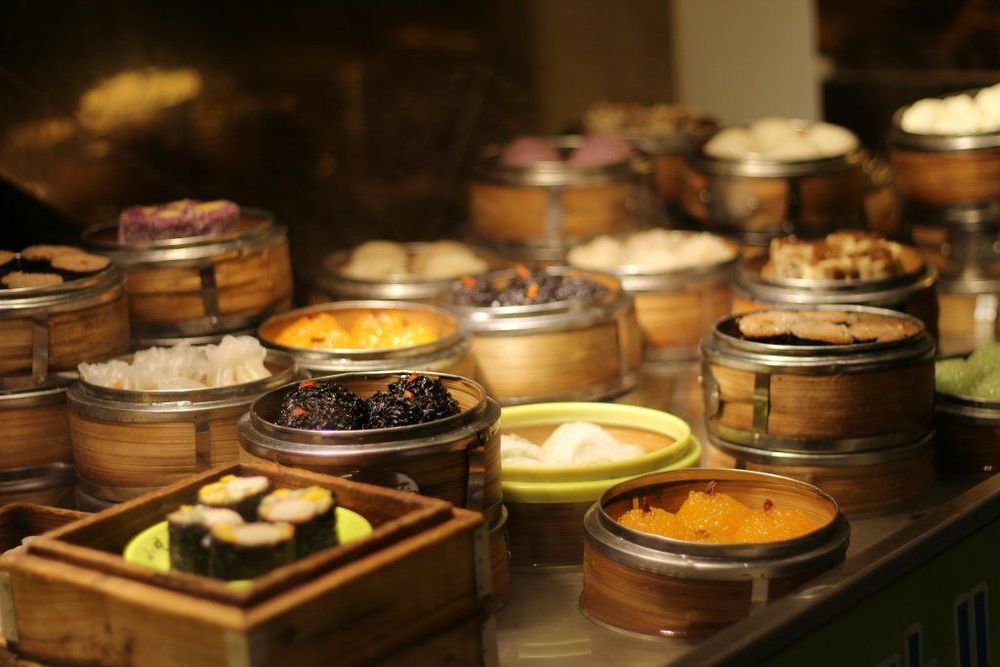 basckets full of delicious ingredients to prepare the typical Shanghai street food 