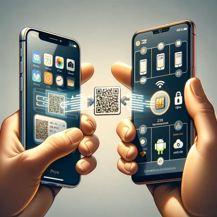 User transferring eSIM from iPhone to Android using a QR code" 