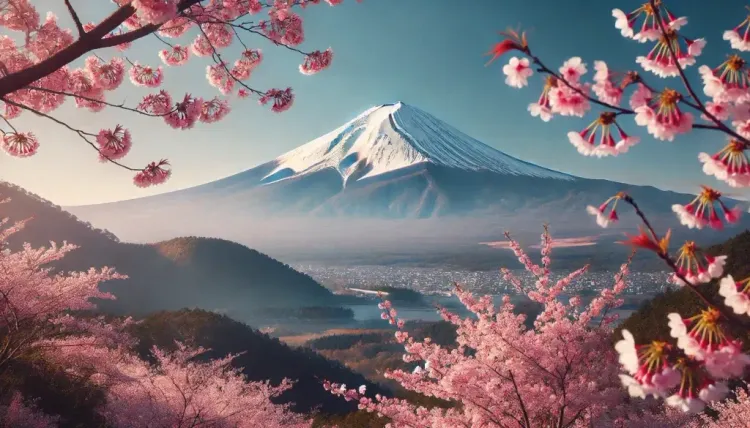 Mount Fuji with cherry blossoms in Japan