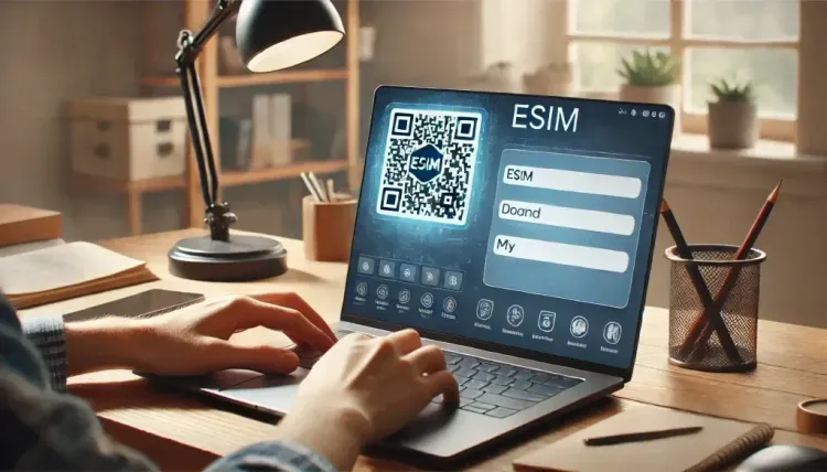 Laptop displaying eSIM activation process