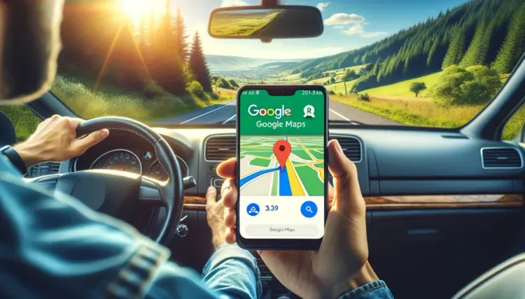 Traveler using Google Maps for navigation