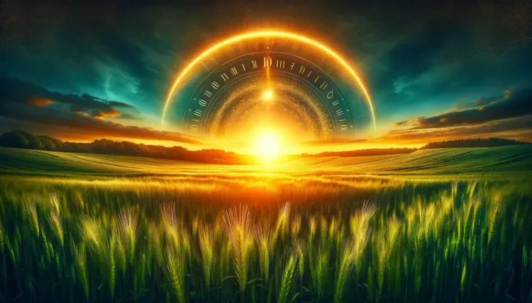 Summer solstice sunset symbolizing renewal and light