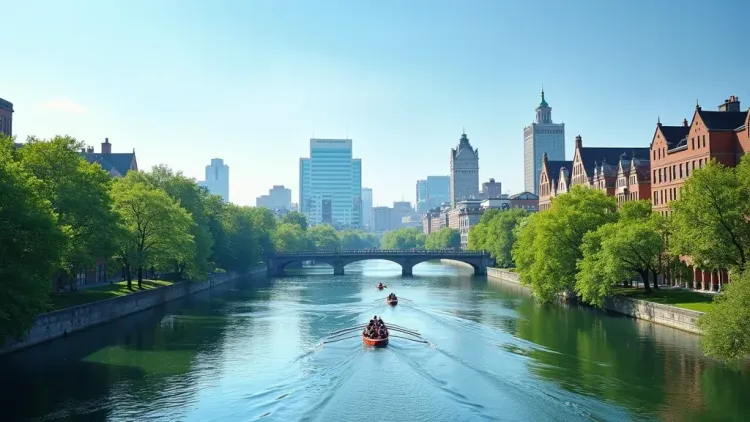 Scenic view of Cambridge, Massachusetts and Charles River