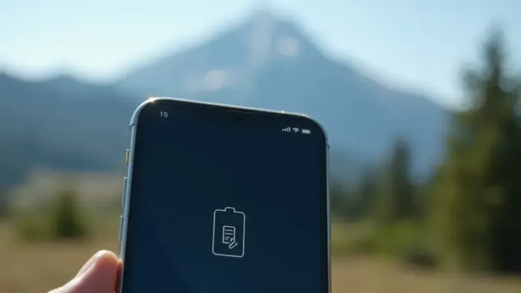 Phone showing low battery and no cell coverage in remote area