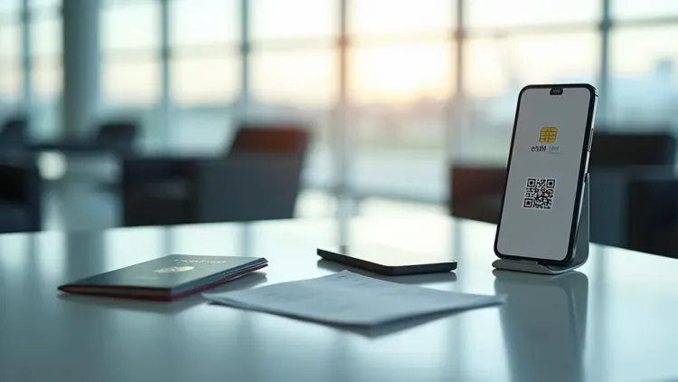 Travel setup with eSIM activation on a smartphone