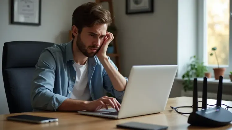 Person frustrated with internet outage at home
