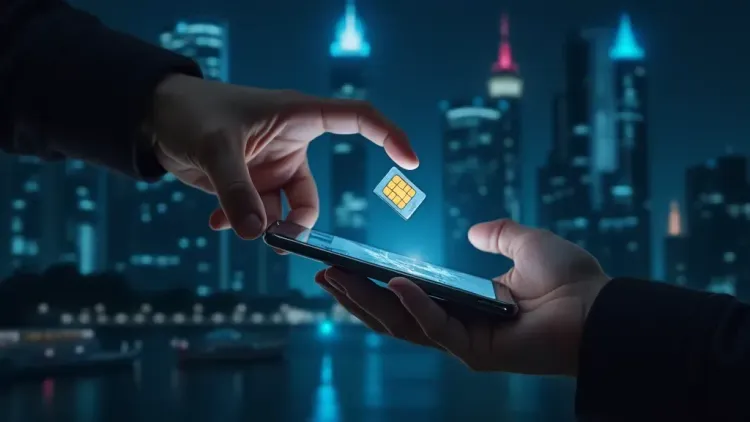 SIM card being swapped between phones, representing the SIM swapping scam