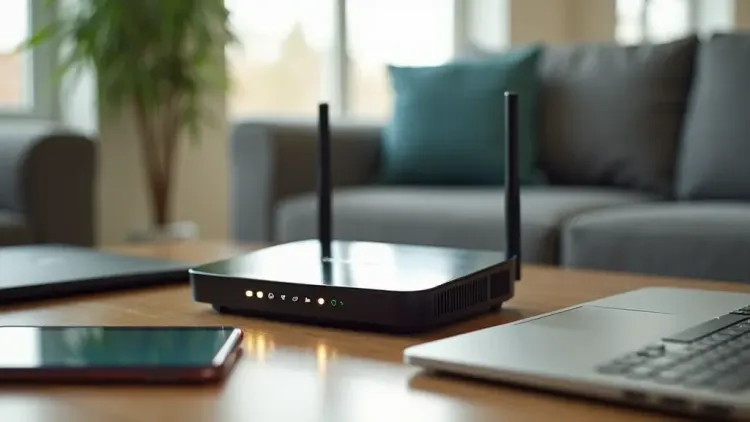 Wi-Fi 6 vs 6E router with connected devices in a modern home