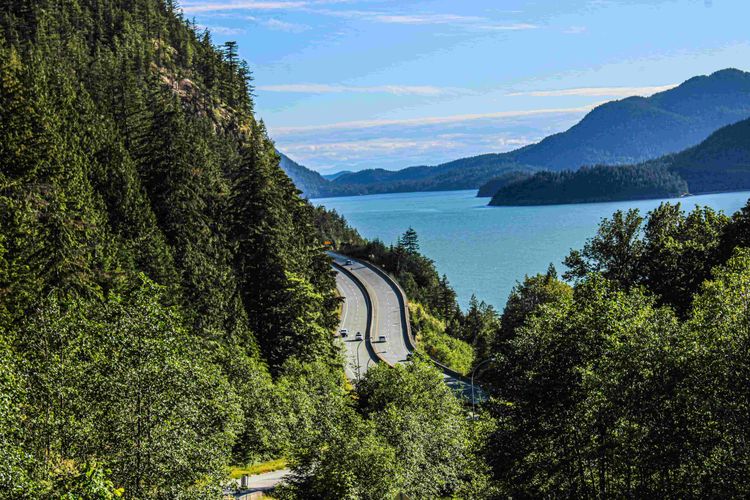 Stunning view of the Sea-to-Sky Highway in Squamish BC