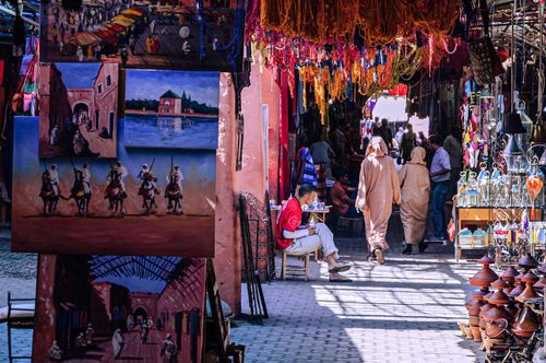 the souks in Marrakech, are traditional markets that sell handmade goods, spices, textiles, metalwork, leather goods, jewelry, and more.