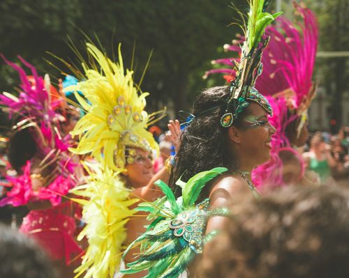 Samba parades at the Sambadrome feature samba schools performing