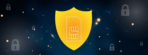 Cartão SIM rodeado por um escudo digital, representando acesso seguro à rede