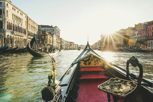 A gondola is a classic rowing boat designed for the Venetian lagoon's conditions with its flat bottom.