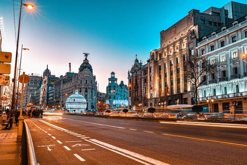 The Gran Vía is a street in central Madrid. It leads from Calle de Alcalá, close to Plaza de Cibeles, to Plaza de España.